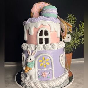 Easter Bunny Ice Cream Cake Resin Tabletop Decor Pastel Spring 10” NWT